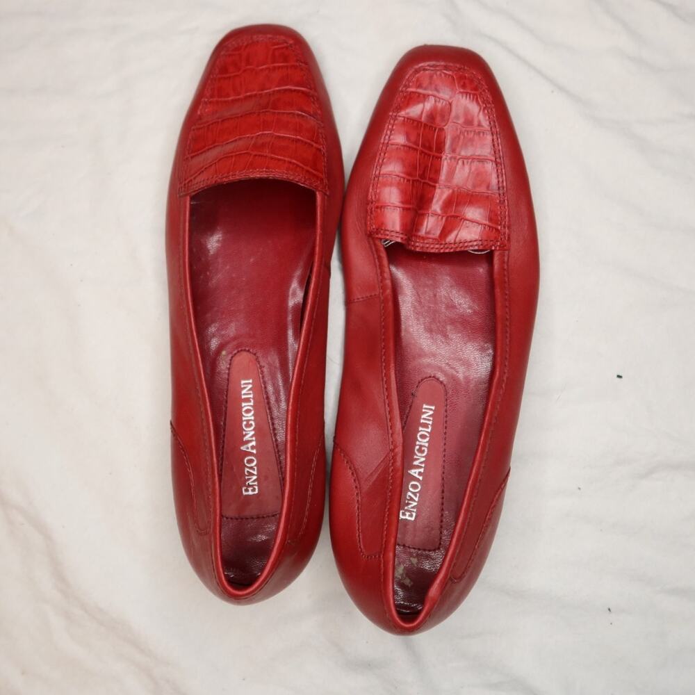 Enzo Angiolini Womens 8 Red Loafers Narrow Width 8N Square Toe leather Flat